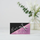 Elegant paars en zwarte schaar visitekaartje (Staand voorkant)