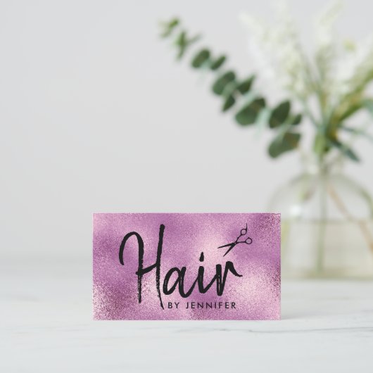 Elegant paars en zwarte schaar visitekaartje (Staand voorkant)