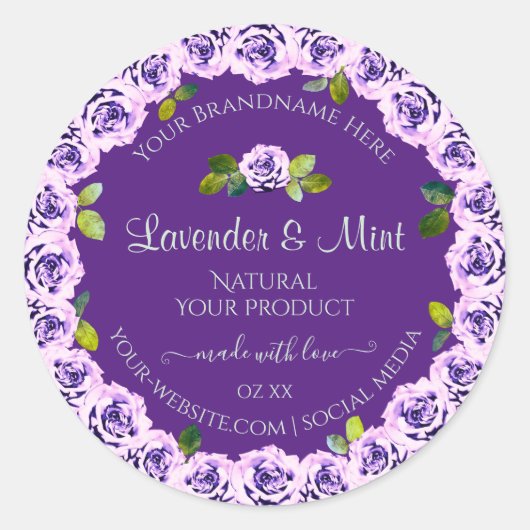 Elegant Paars etiket Floral Blooming Rozen (Voorkant)