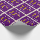 Elegant, Paars, Faux Gold 11e verjaardag + naam Cadeaupapier (Hoek)
