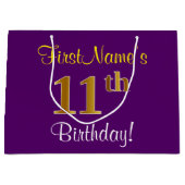 Elegant, Paars, Faux Gold 11e verjaardag + naam Groot Cadeauzakje (Voorkant)