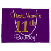Elegant, Paars, Faux Gold 11e verjaardag + naam Groot Cadeauzakje (Achterkant)
