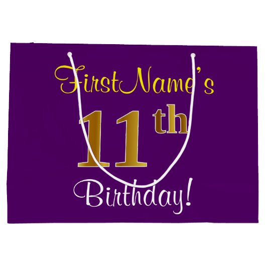 Elegant, Paars, Faux Gold 11e verjaardag + naam Groot Cadeauzakje (Achterkant)