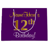 Elegant, Paars, Faux Gold 12e verjaardag + naam Large Cadeautasje (Voorkant)