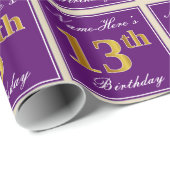 Elegant, Paars, Faux Gold 13th Birthday + naam Cadeaupapier (Rol Hoek)