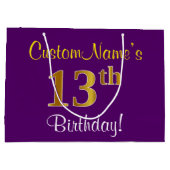 Elegant, Paars, Faux Gold 13th Birthday + naam Groot Cadeauzakje (Achterkant)