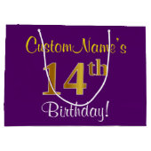 Elegant, Paars, Faux Gold 14e verjaardag + naam Large Cadeautasje (Achterkant)