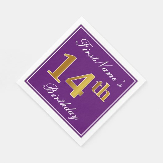 Elegant Paars, Faux Gold 14th Birthday + Naam Servet (Hoek)