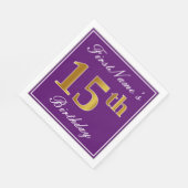 Elegant Paars, Faux Gold 15th Birthday + Naam Servet (Hoek)