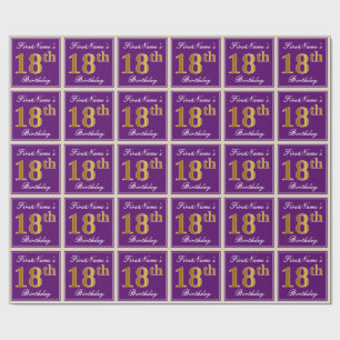Elegant, Paars, Faux Gold 18th Birthday + naam Cadeaupapier