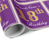 Elegant, Paars, Faux Gold 18th Birthday + naam Cadeaupapier (Rol Hoek)