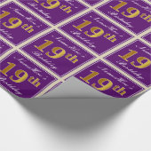 Elegant, Paars, Faux Gold 19th Birthday + naam Cadeaupapier (Hoek)
