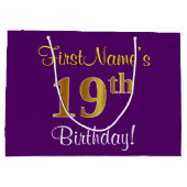 Elegant, Paars, Faux Gold 19th Birthday + naam Groot Cadeauzakje (Achterkant)