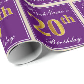Elegant, Paars, Faux Gold 20th Birthday + naam Cadeaupapier (Rol Hoek)