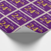 Elegant, Paars, Faux Gold 24th Birthday + naam Cadeaupapier (Hoek)