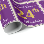 Elegant, Paars, Faux Gold 24th Birthday + naam Cadeaupapier (Rol Hoek)