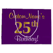 Elegant, Paars, Faux Gold 25th Birthday + naam Large Cadeautasje (Achterkant)