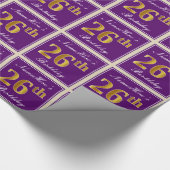 Elegant, Paars, Faux Gold 26th Birthday + naam Cadeaupapier (Hoek)