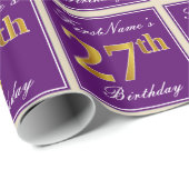 Elegant, Paars, Faux Gold 27th Birthday + naam Cadeaupapier (Rol Hoek)