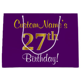 Elegant, Paars, Faux Gold 27th Birthday + naam Groot Cadeauzakje