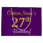 Elegant, Paars, Faux Gold 27th Birthday + naam Groot Cadeauzakje (Achterkant)