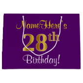 Elegant, Paars, Faux Gold 28th Birthday + naam Groot Cadeauzakje (Voorkant)