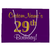 Elegant, Paars, Faux Gold 29th Birthday + naam Groot Cadeauzakje (Achterkant)