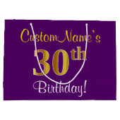 Elegant, Paars, Faux Gold 30th Birthday + naam Large Cadeautasje (Achterkant)