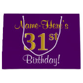 Elegant, Paars, Faux Gold 31st Birthday + naam Groot Cadeauzakje (Voorkant)