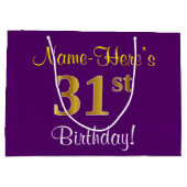 Elegant, Paars, Faux Gold 31st Birthday + naam Groot Cadeauzakje (Achterkant)