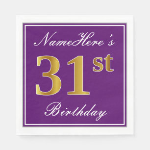 Elegant Paars, Faux Gold 31st Birthday + Naam Servet