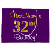 Elegant, Paars, Faux Gold 32e verjaardag + naam Groot Cadeauzakje (Achterkant)