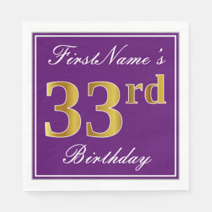 Elegant Paars, Faux Gold 33rd Birthday + Naam Servet