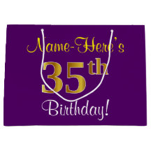 Elegant, Paars, Faux Gold 35th Birthday + Naam