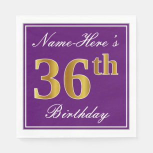 Elegant Paars, Faux Gold 36th Birthday + Naam Servet