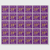 Elegant, Paars, Faux Gold 39th Birthday + naam Cadeaupapier (Vlak)