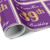 Elegant, Paars, Faux Gold 39th Birthday + naam Cadeaupapier (Rol Hoek)