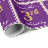 Elegant, Paars, Faux Gold 3rd Birthday + naam Cadeaupapier (Rol Hoek)