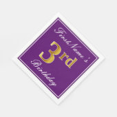 Elegant Paars, Faux Gold 3rd Birthday + Naam Servetten (Hoek)