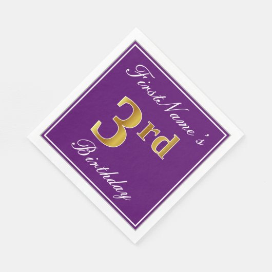 Elegant Paars, Faux Gold 3rd Birthday + Naam Servetten (Hoek)