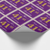 Elegant, Paars, Faux Gold 41st Birthday + naam Cadeaupapier (Hoek)