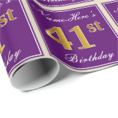 Elegant, Paars, Faux Gold 41st Birthday + naam Cadeaupapier (Rol Hoek)