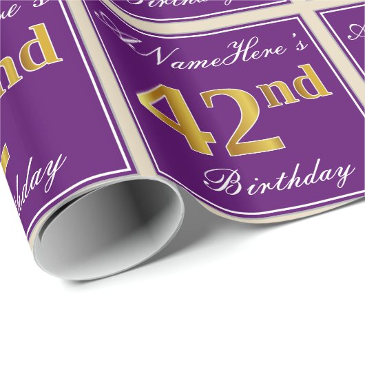 Elegant, Paars, Faux Gold 42e verjaardag + naam Cadeaupapier (Rol Hoek)