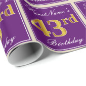 Elegant, Paars, Faux Gold 43rd Birthday + naam Cadeaupapier (Rol Hoek)