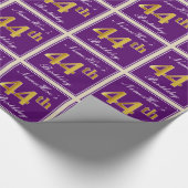 Elegant, Paars, Faux Gold 44th Birthday + naam Cadeaupapier (Hoek)