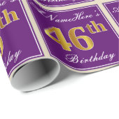 Elegant, Paars, Faux Gold 46th Birthday + naam Cadeaupapier (Rol Hoek)