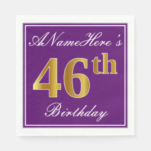 Elegant Paars, Faux Gold 46th Birthday + Naam Servet