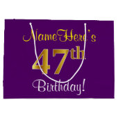 Elegant, Paars, Faux Gold 47th Birthday + naam Groot Cadeauzakje (Achterkant)