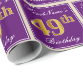 Elegant, Paars, Faux Gold 49th Birthday + naam Cadeaupapier (Rol Hoek)