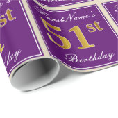 Elegant, Paars, Faux Gold 51st Birthday + naam Cadeaupapier (Rol Hoek)